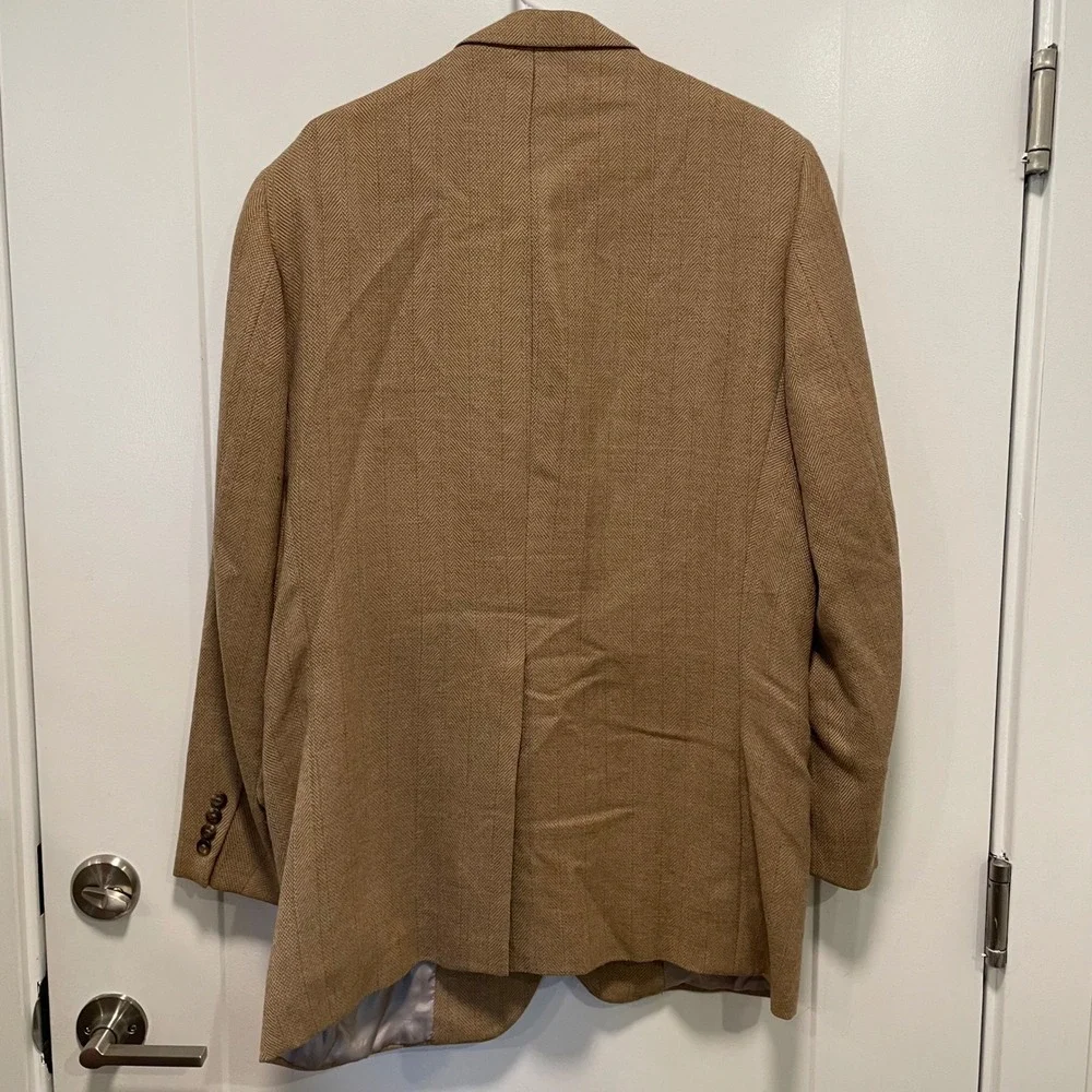 Richard Bennett Mens Tan Herringbone Custom Tailored 3-Button Blazer Sport Coat